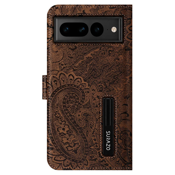 Skórzane etui na telefon RFID Książkowe - Ornament Brązowy- TPU Czarne