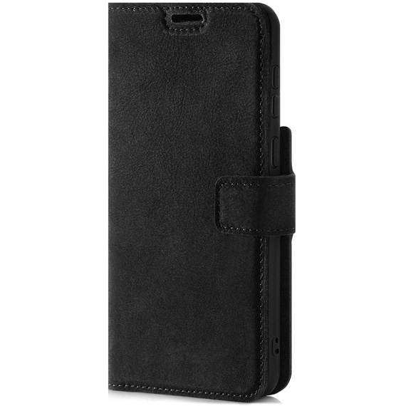 Etui ze skóry naturalnej na smartfon RFID Prestiż - Nubuk Czarny - TPU Czarne