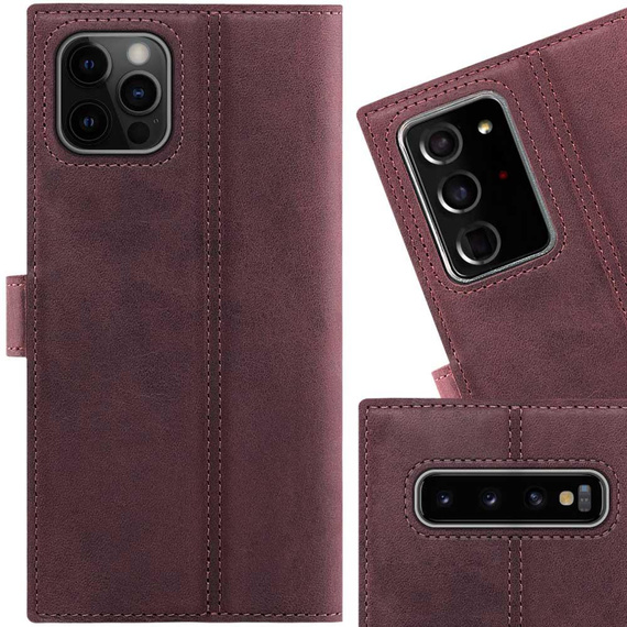 SURAZO Premium MJ - Skórzane Etui Na Smartphone Portfel z Klapką - Burgund + Łapa