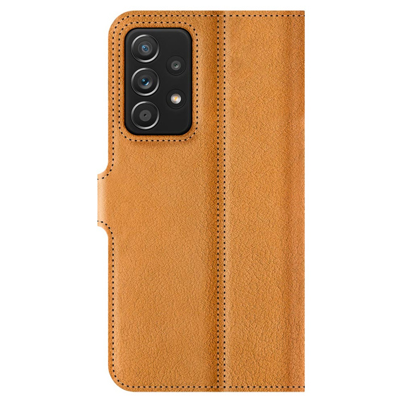 Etui ze skóry naturalnej na smartfon RFID Prestiż - Nubuk Camel - TPU Czarne